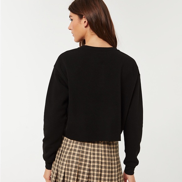 Ardene Fleece Henley Cropped Sweatshirt (Black, S) - Picture 3 of 3